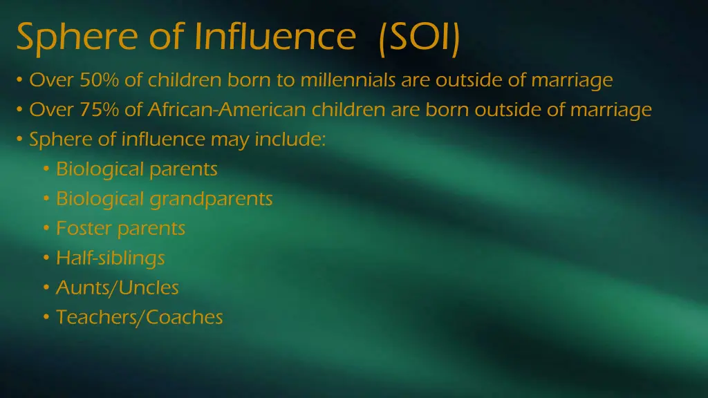 sphere of influence soi over 50 of children born