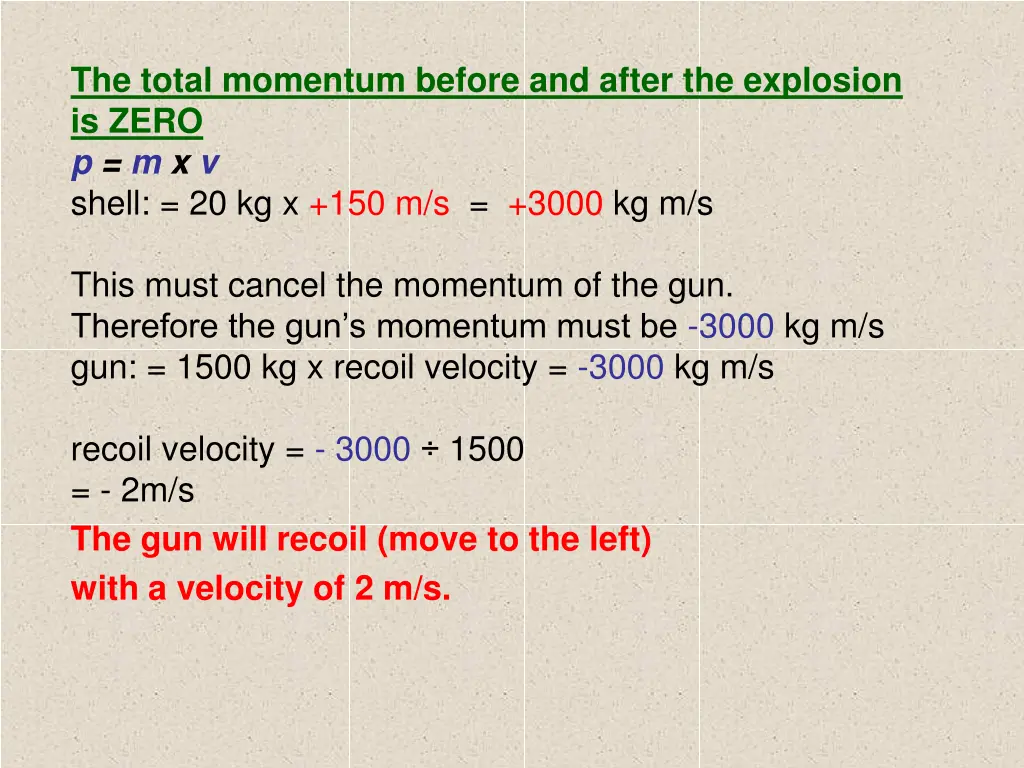 the total momentum before and after the explosion