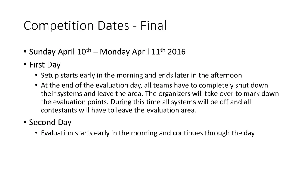 competition dates final