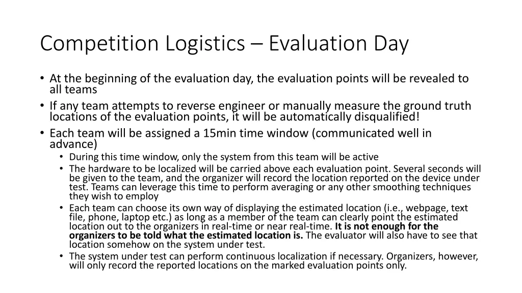 competition logistics evaluation day