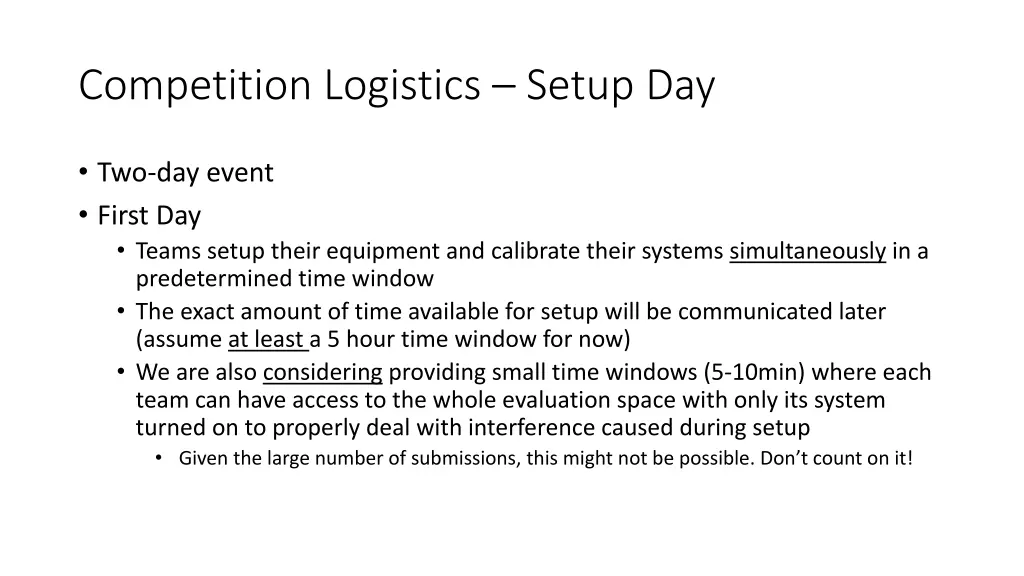 competition logistics setup day
