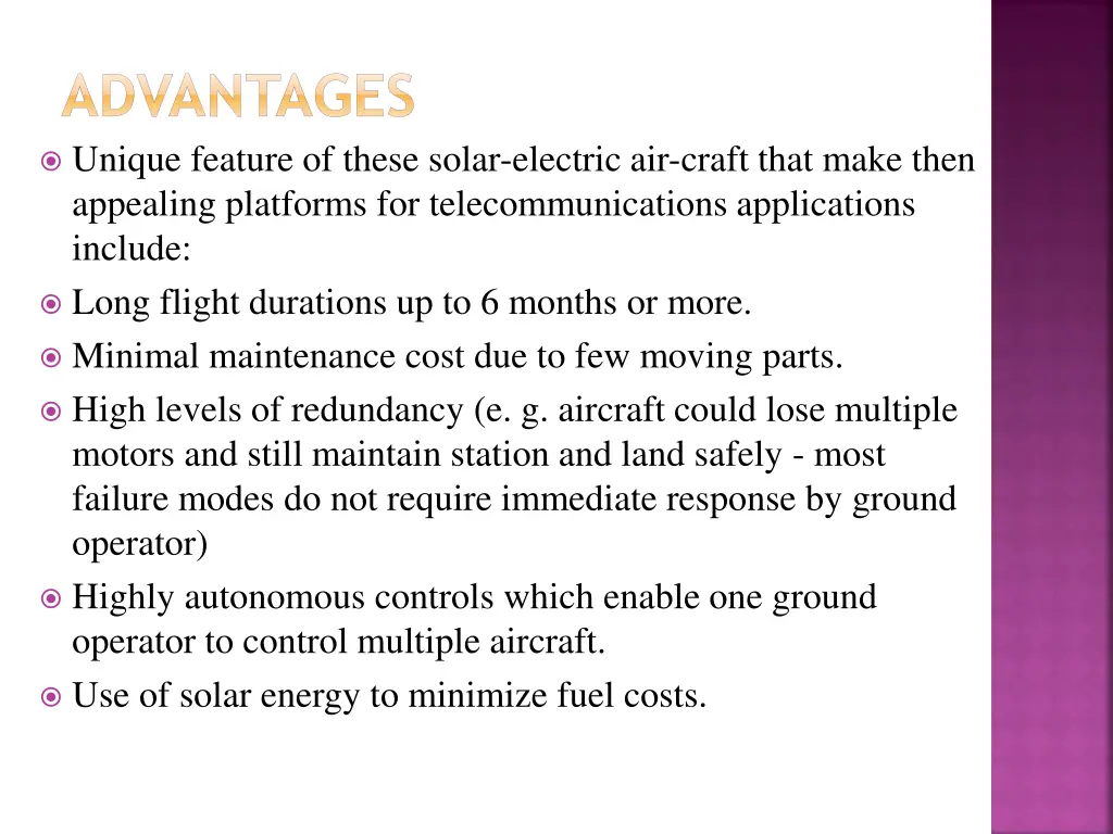 advantages unique feature of these solar electric