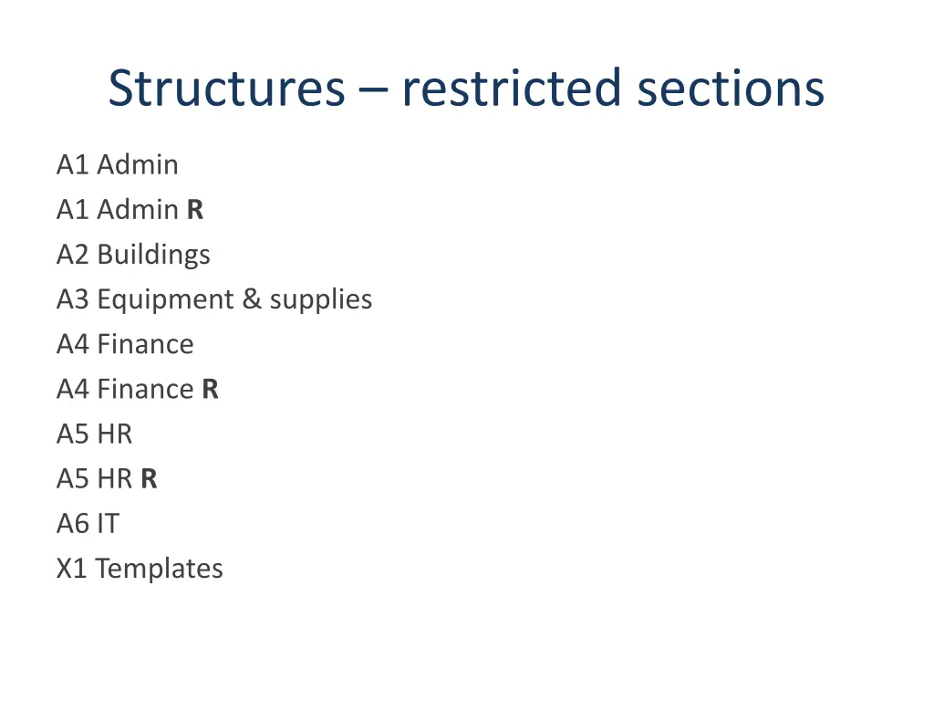 structures restricted sections