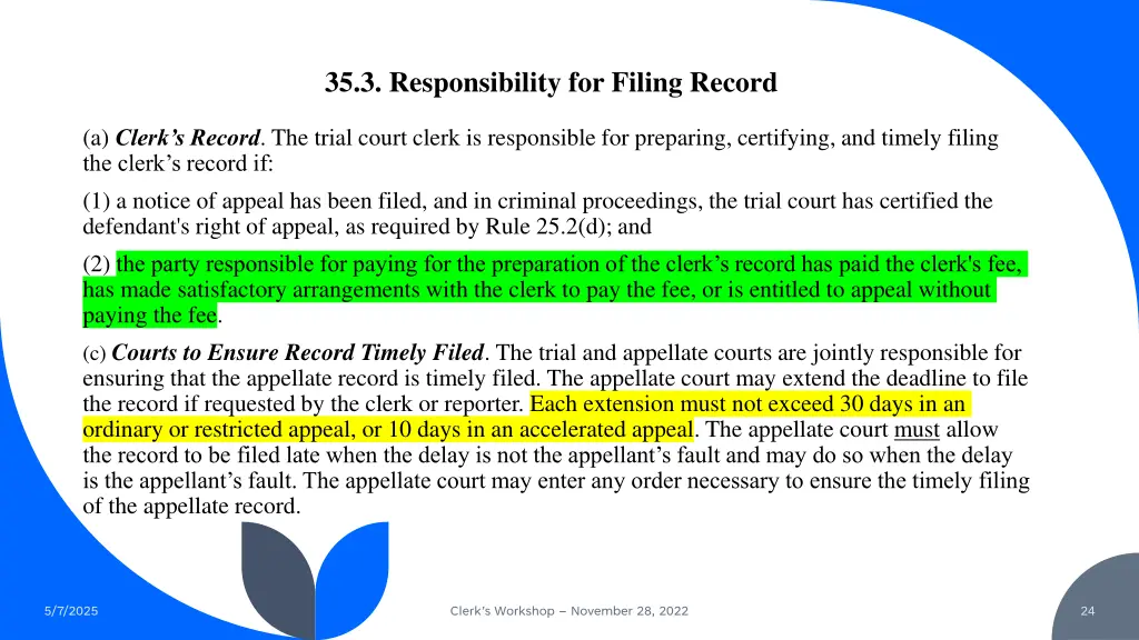 35 3 responsibility for filing record