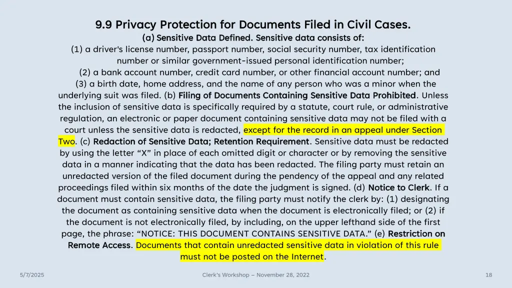 9 9 privacy protection for documents filed