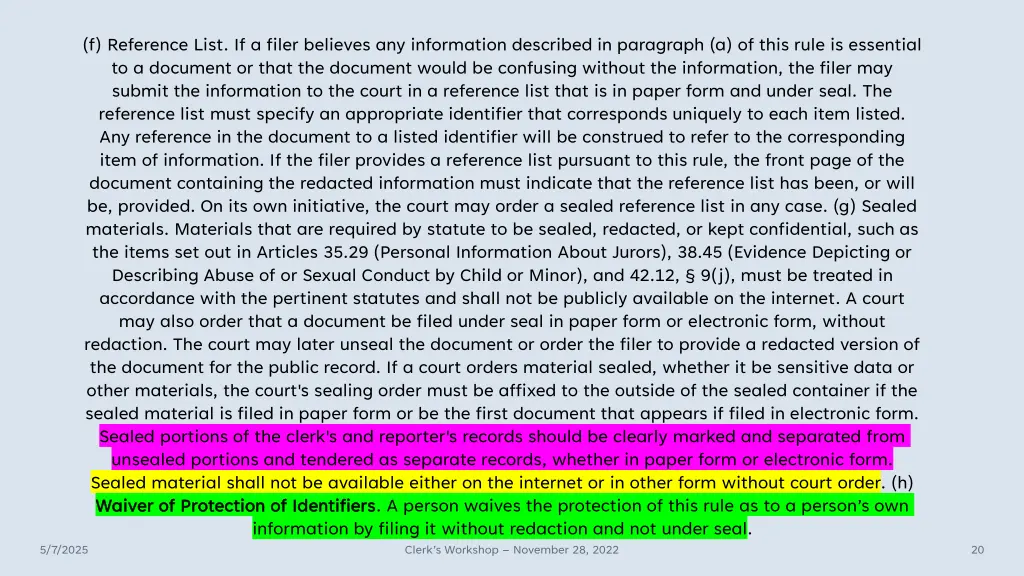 f reference list if a filer believes