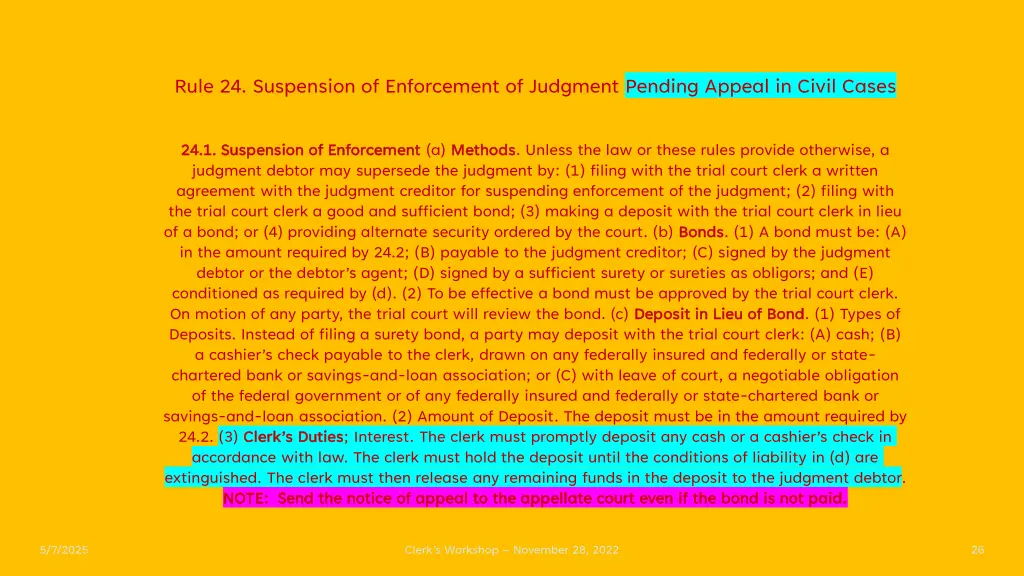 rule 24 suspension of enforcement of judgment