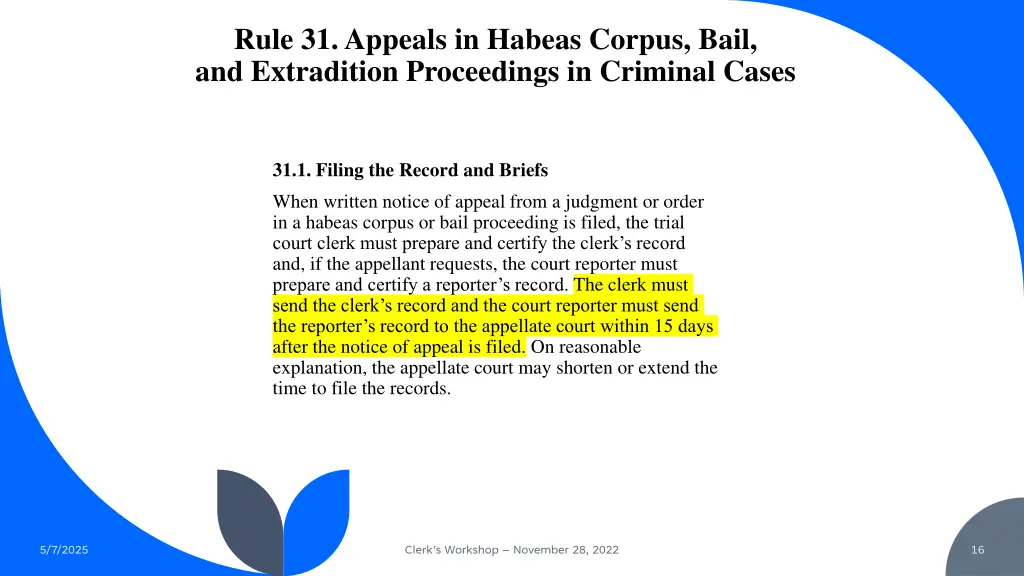 rule 31 appeals in habeas corpus bail