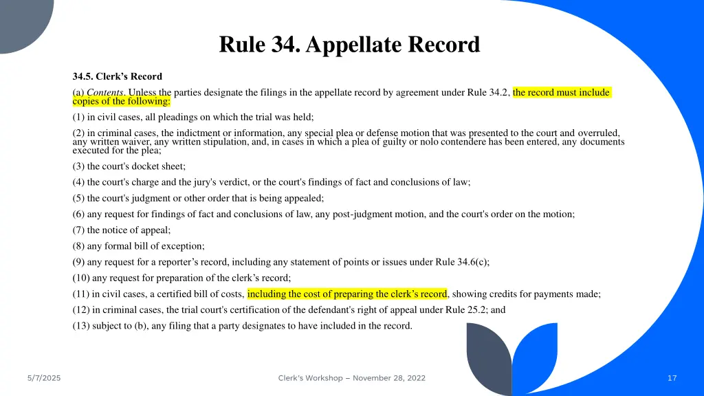 rule 34 appellate record