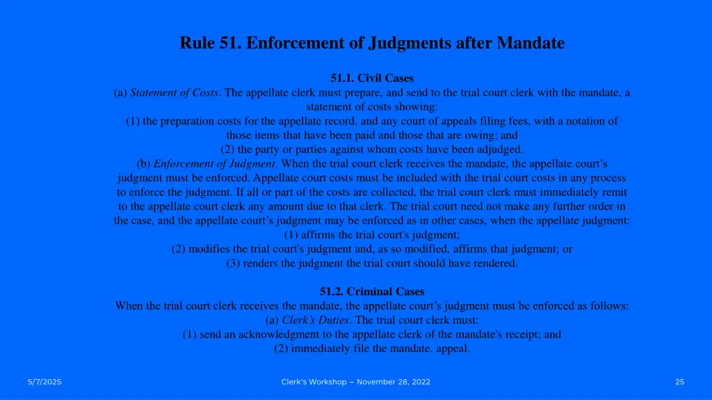 rule 51 enforcement of judgments after mandate