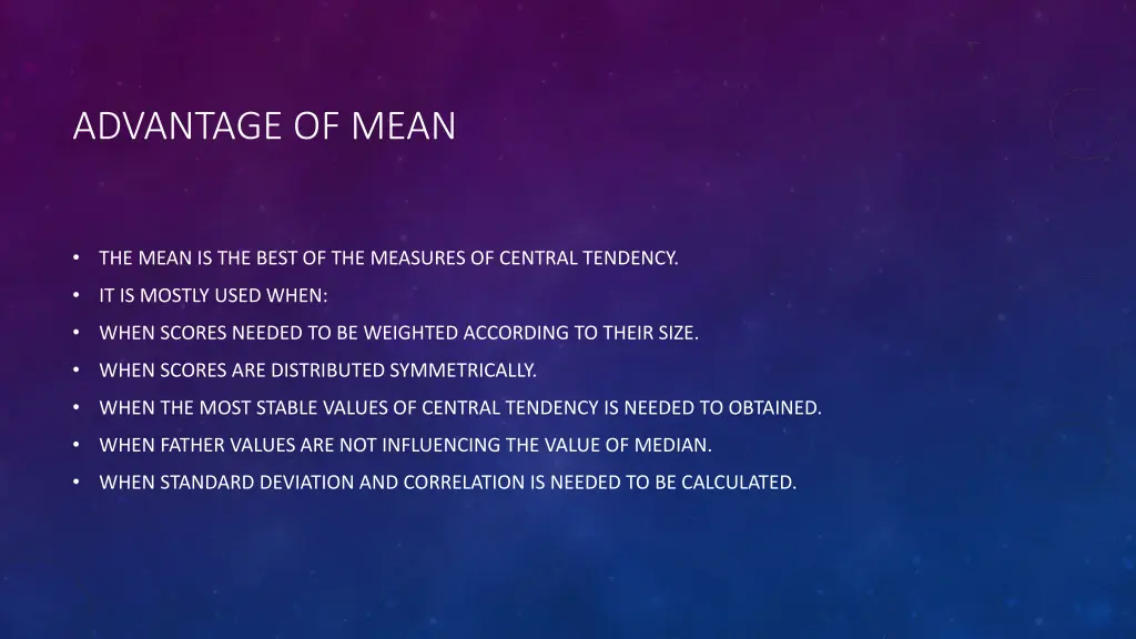 advantage of mean