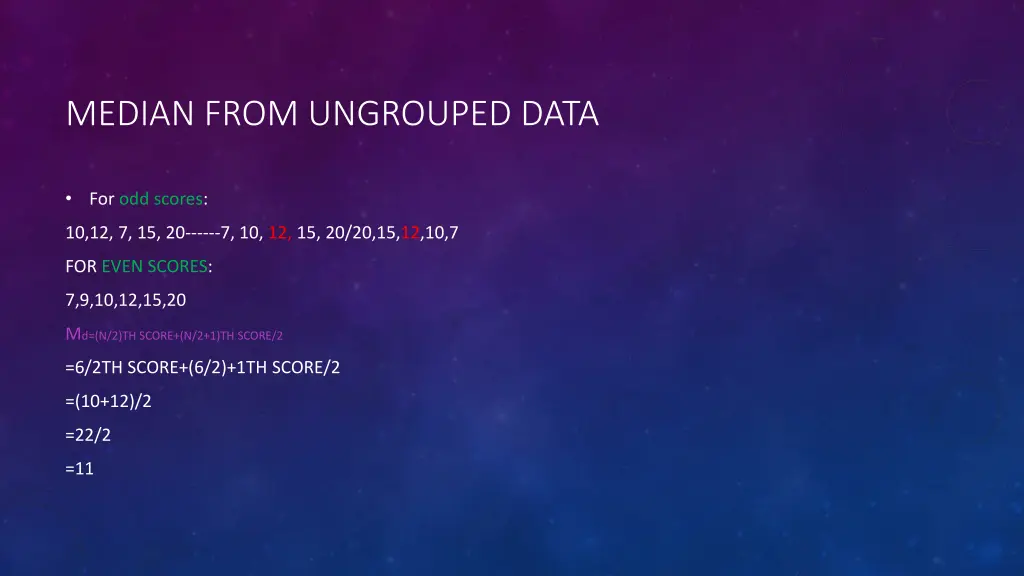 median from ungrouped data
