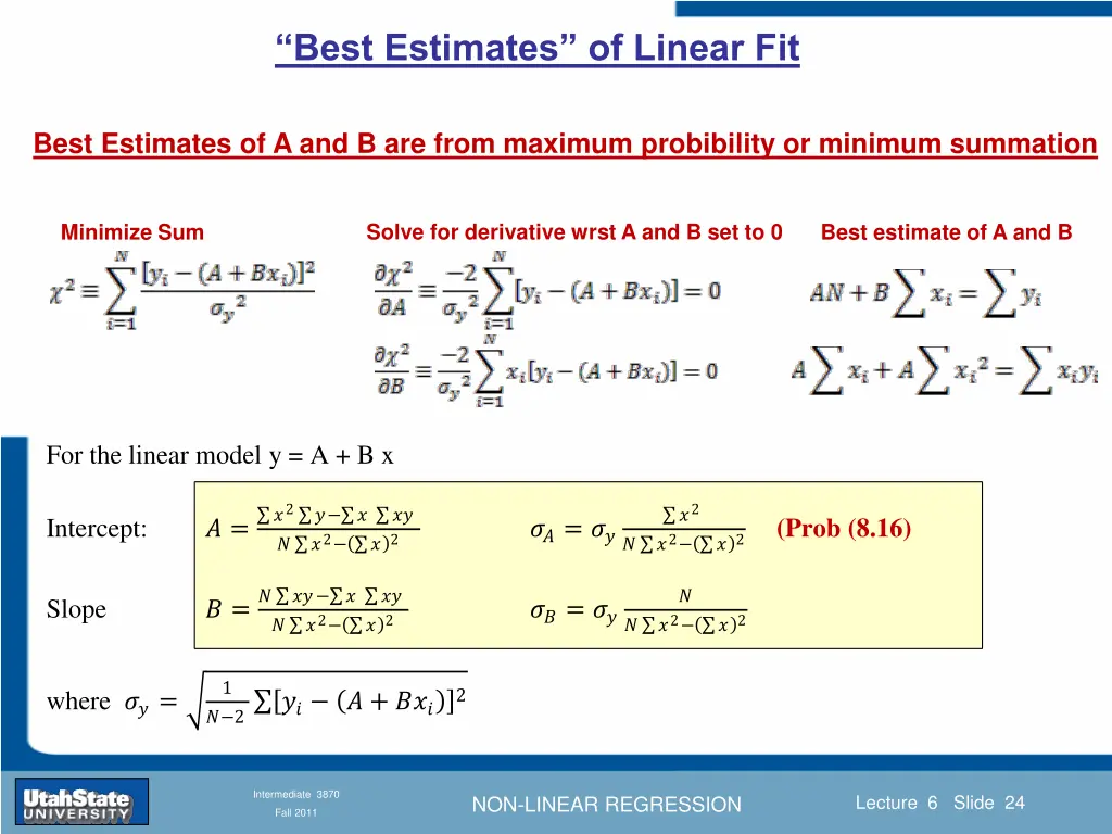 best estimates of linear fit 1