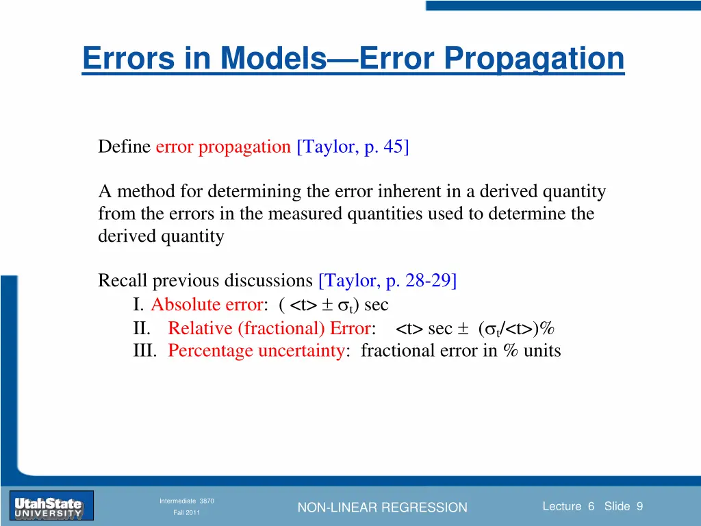 errors in models error propagation