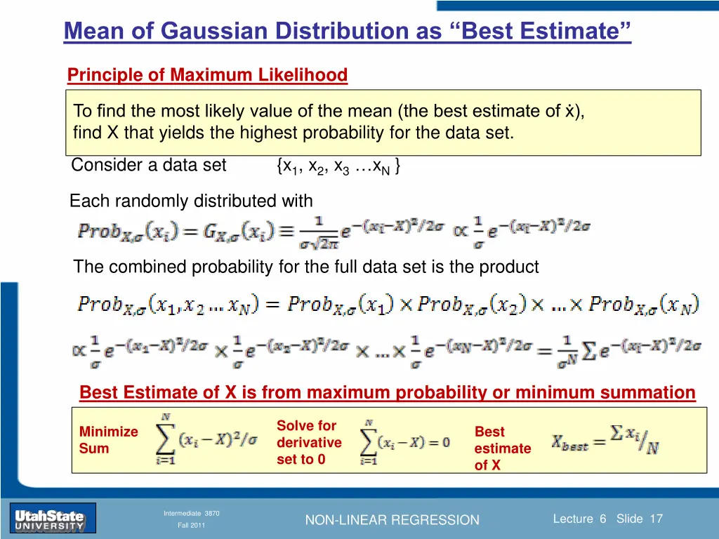 mean of gaussian distribution as best estimate
