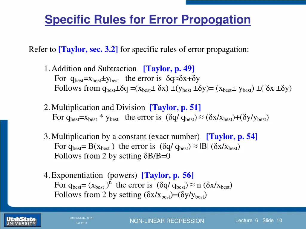 specific rules for error propogation