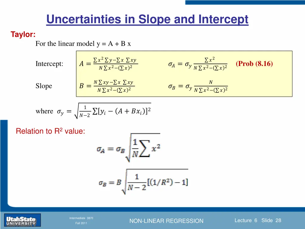 uncertainties in slope and intercept
