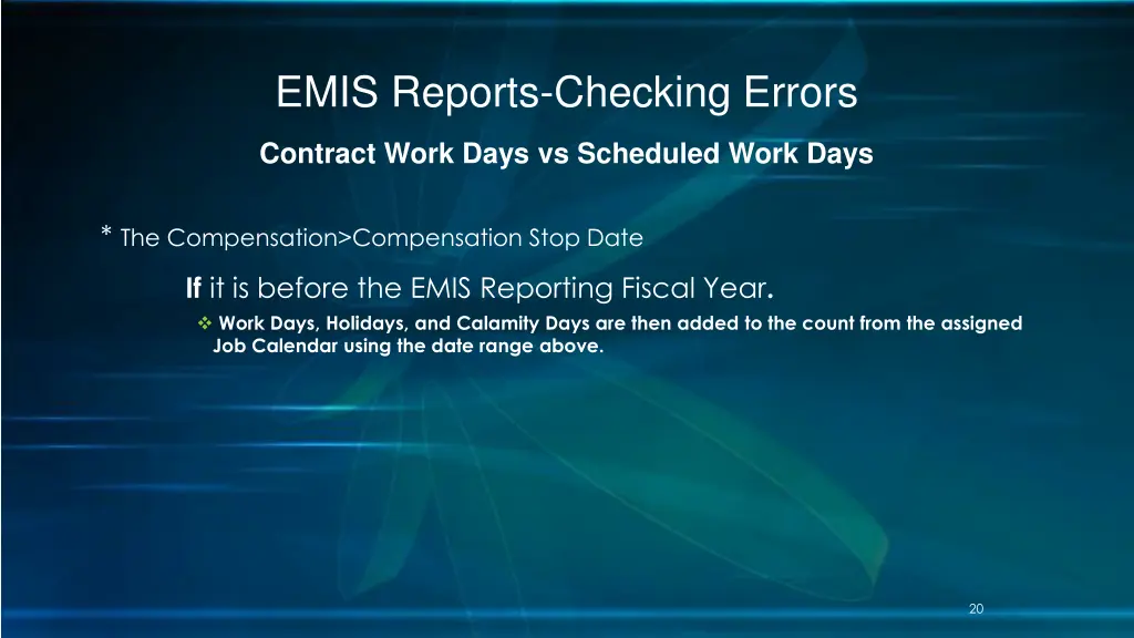 emis reports checking errors 15