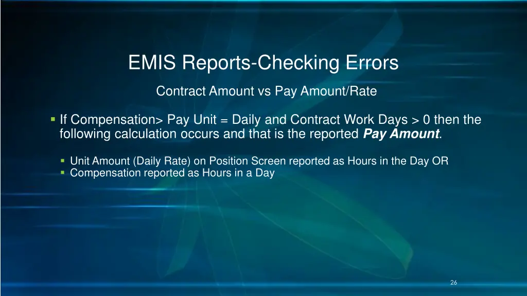emis reports checking errors 20