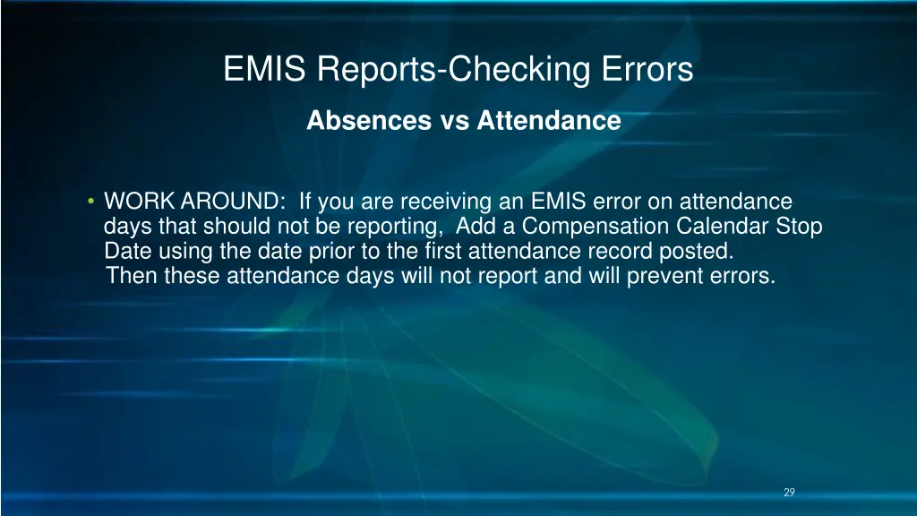 emis reports checking errors 23