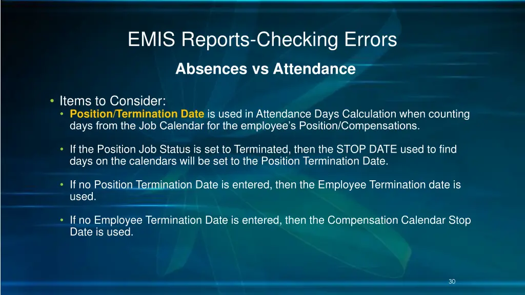 emis reports checking errors 24