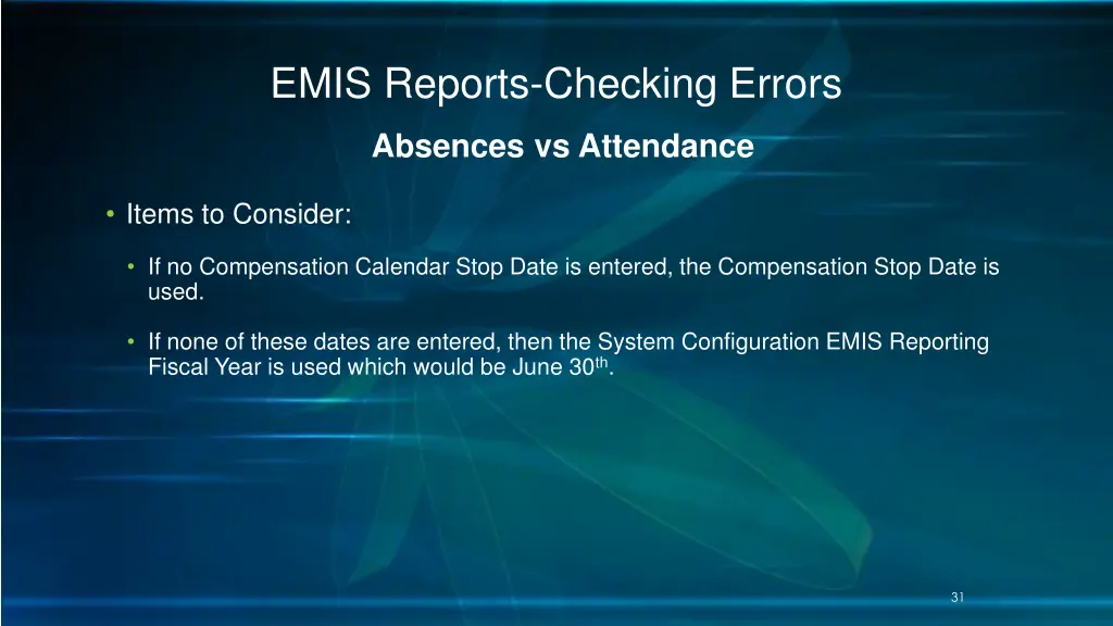emis reports checking errors 25