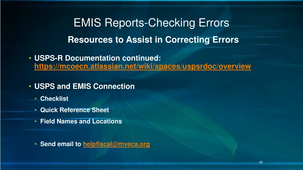 emis reports checking errors 31