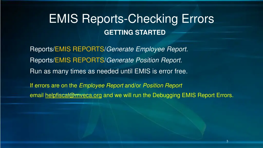 emis reports checking errors getting started