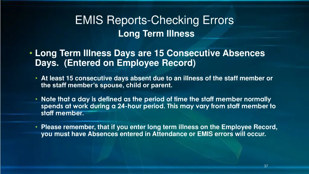 emis reports checking errors long term illness