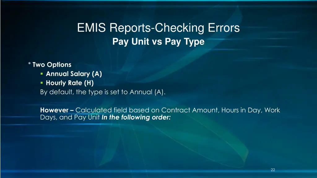 emis reports checking errors pay unit vs pay type