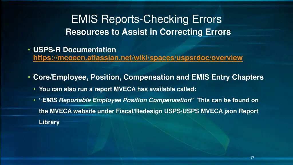 emis reports checking errors resources to assist