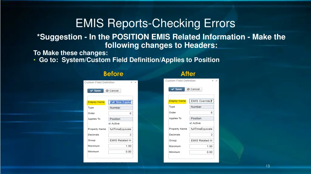 emis reports checking errors suggestion