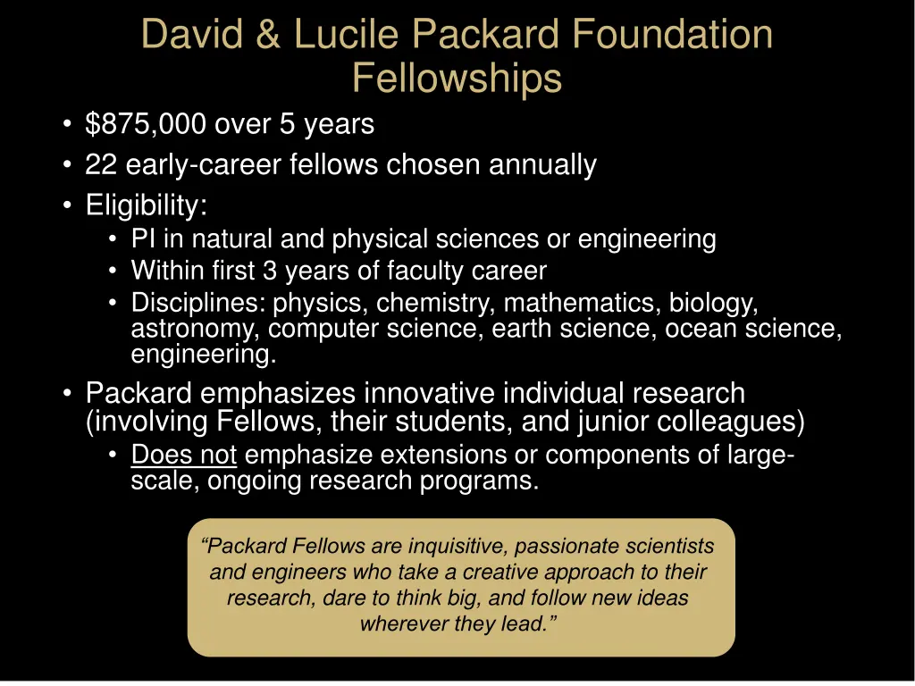 david lucile packard foundation fellowships 1