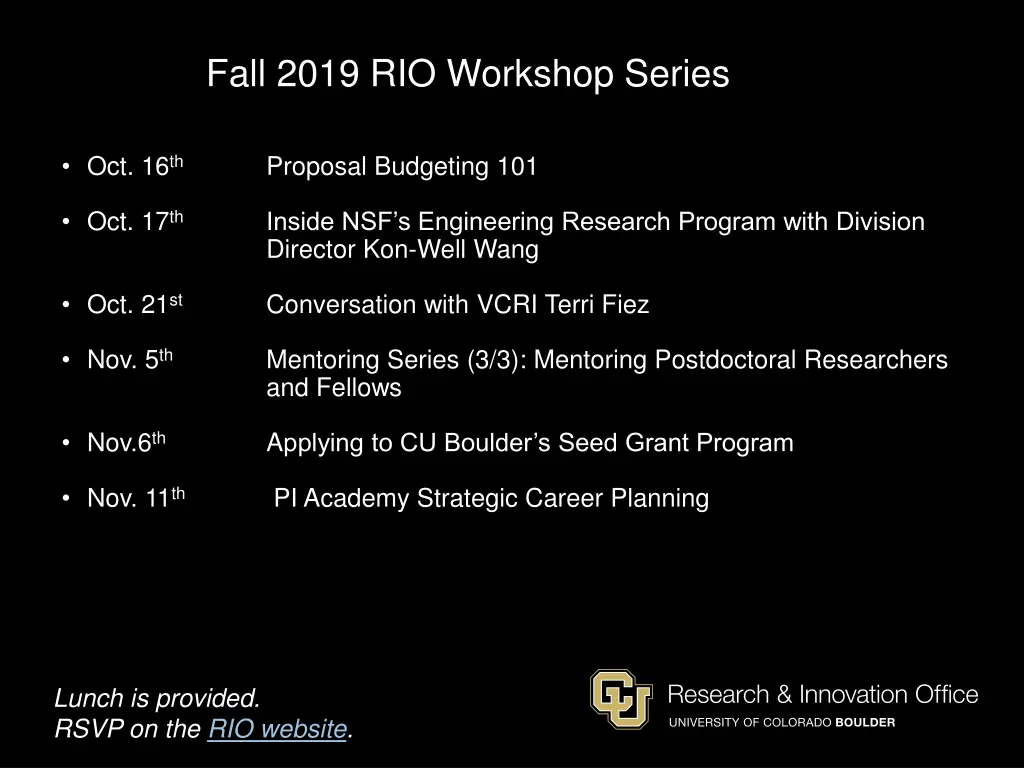 fall 2019 rio workshop series