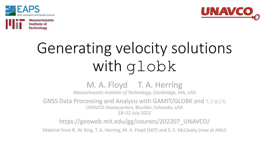 generating velocity solutions with globk
