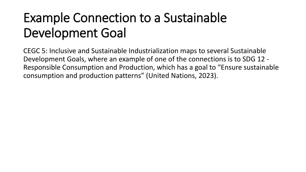 example connection to a sustainable example