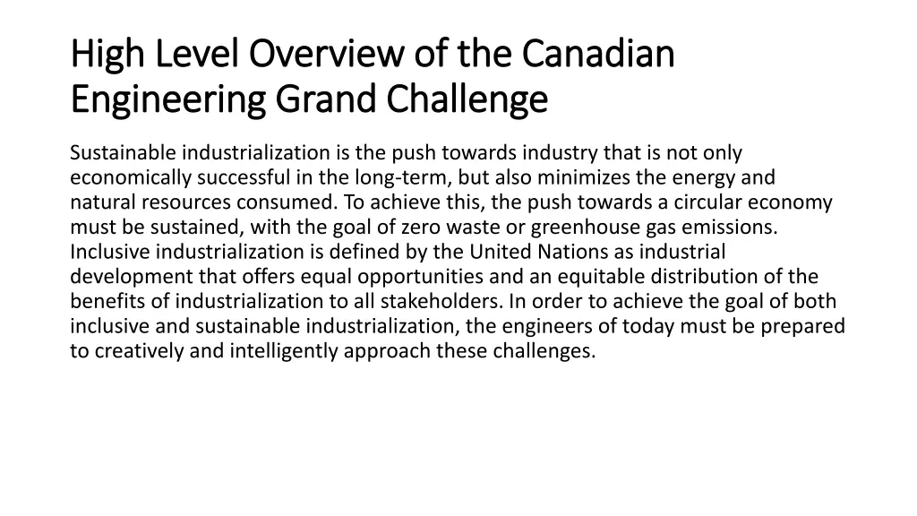 high level overview of the canadian high level 1