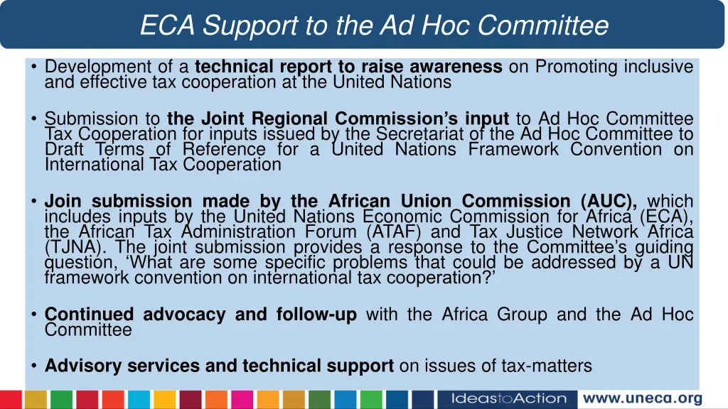 eca support to the ad hoc committee