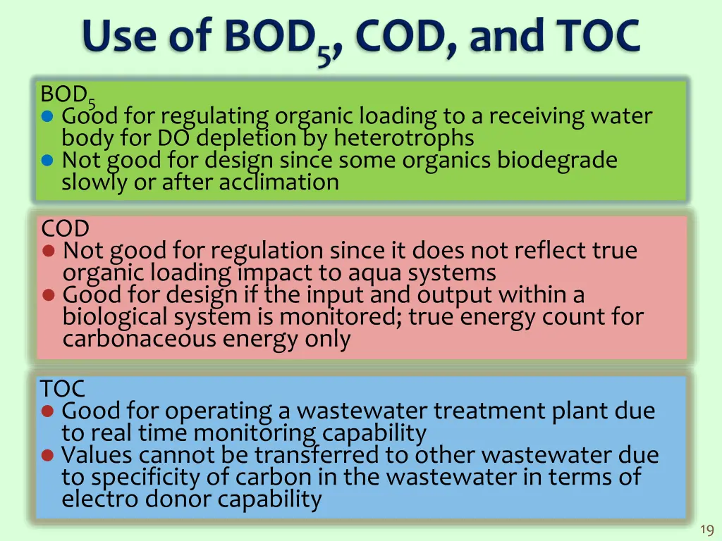 bod 5 good for regulating organic loading