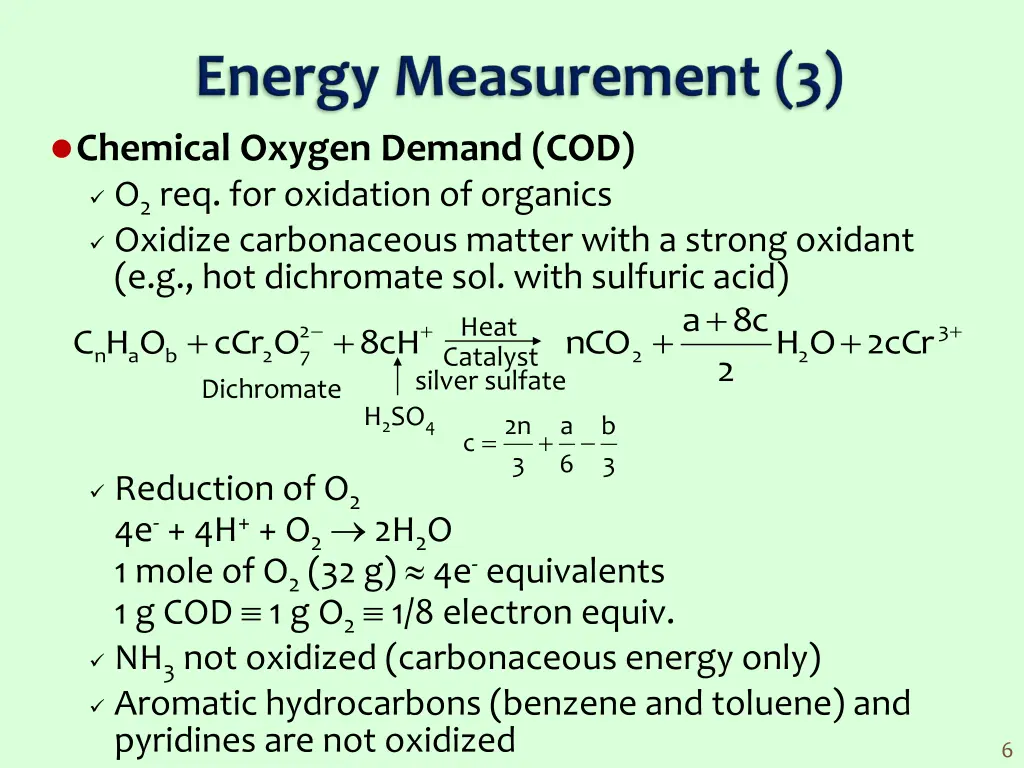 chemical oxygen demand cod o 2 req for oxidation