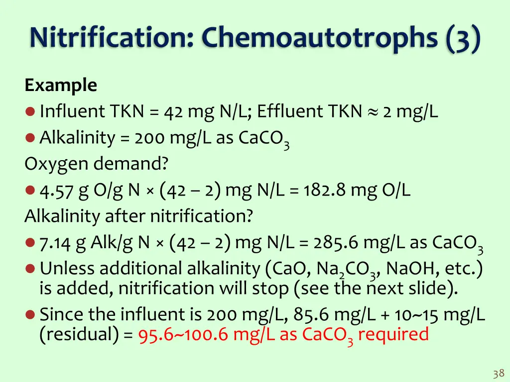 example influent tkn 42 mg n l effluent