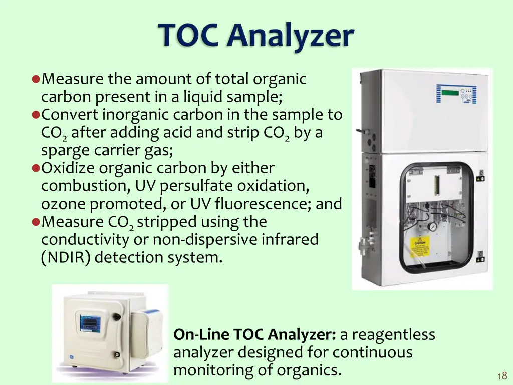 measure the amount of total organic carbon