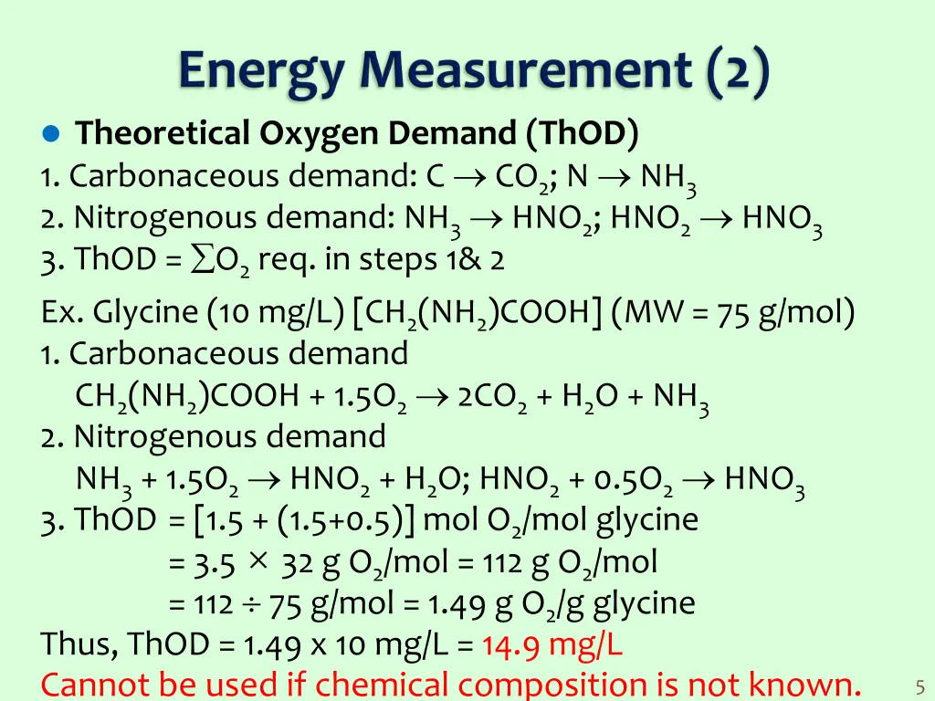 theoretical oxygen demand thod 1 carbonaceous