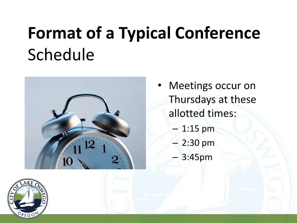 format of a typical conference schedule