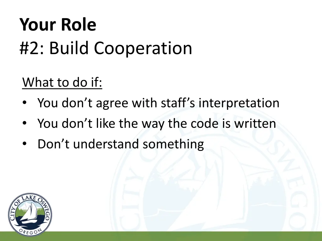 your role 2 build cooperation 1