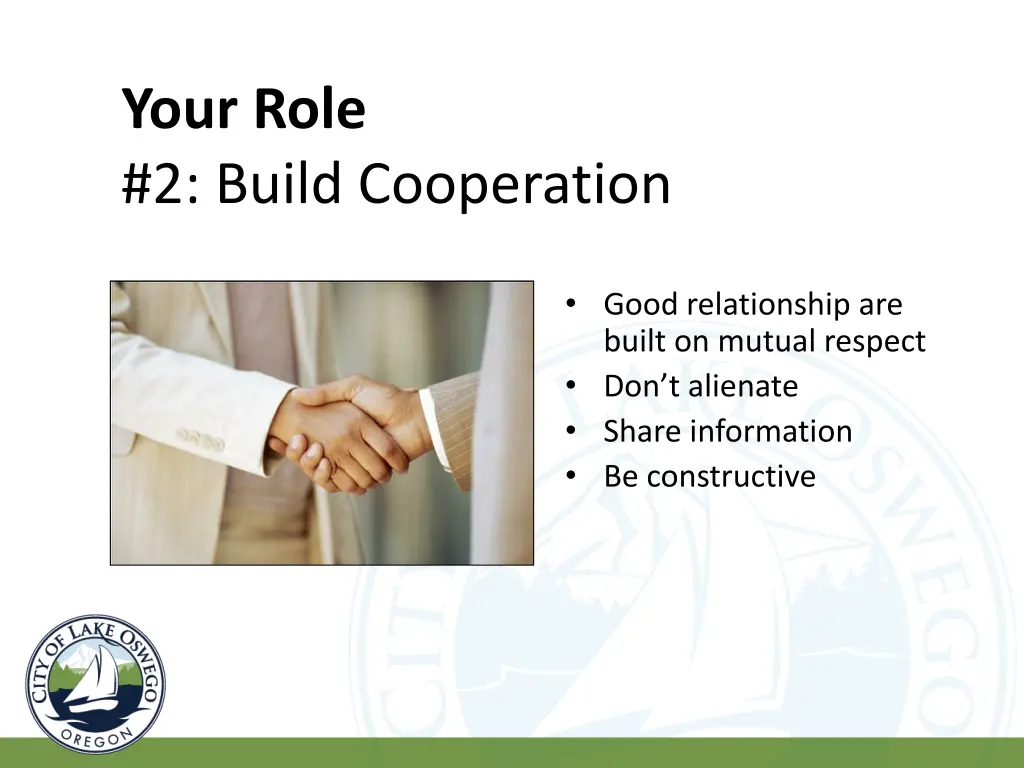 your role 2 build cooperation