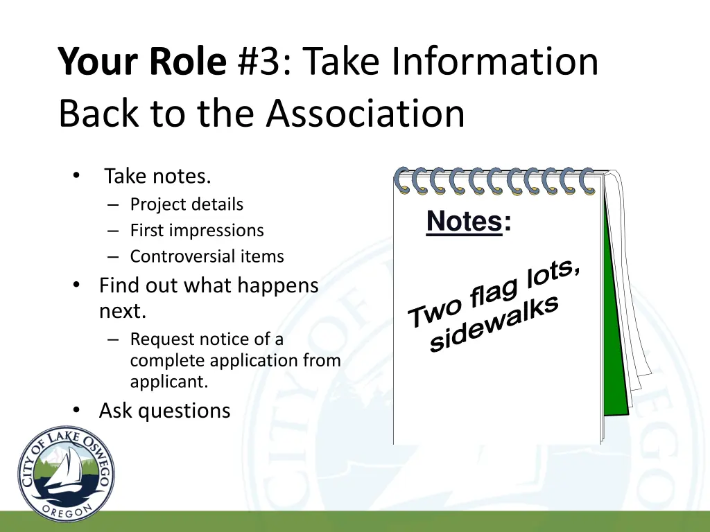 your role 3 take information back