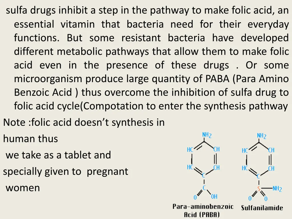 sulfa drugs inhibit a step in the pathway to make