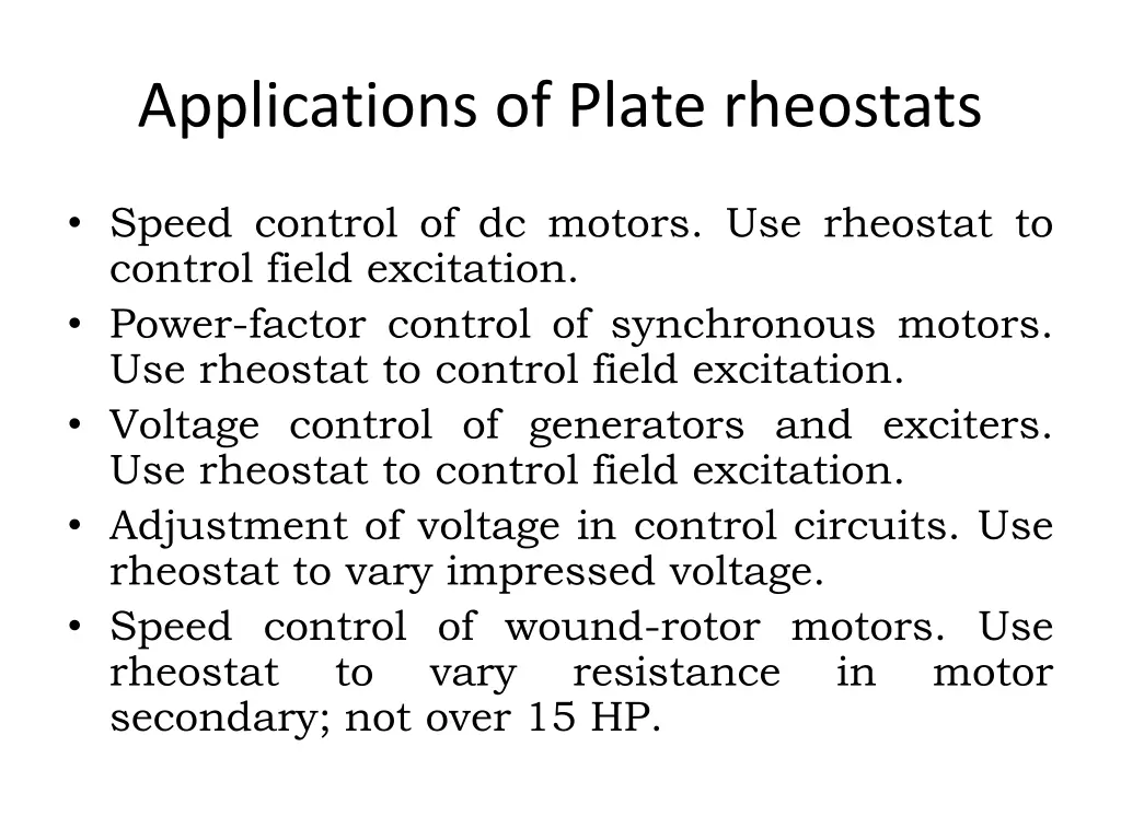 applications of plate rheostats