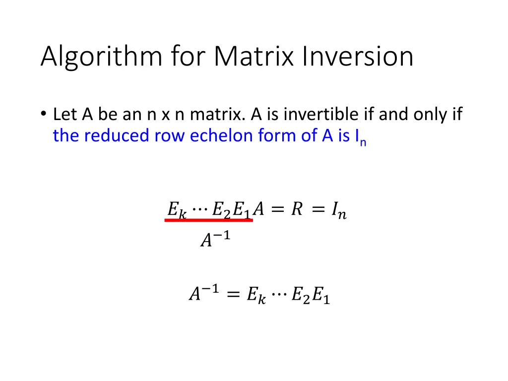algorithm for matrix inversion